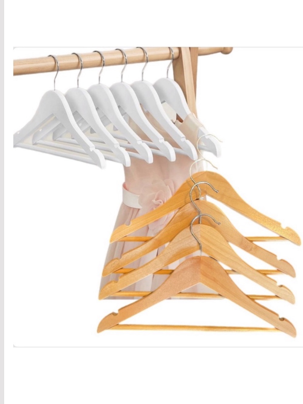 Pack of 8 solid wood kids hangers. White/wood color